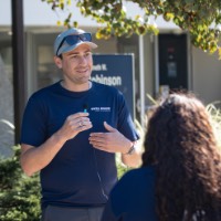 GVSU alumni being interviewed for GV Alumni social media page